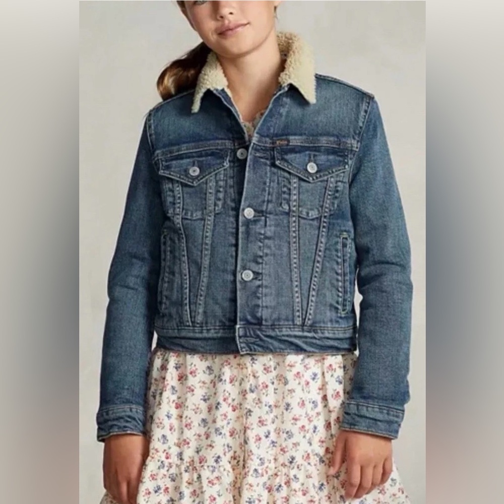 Polo Ralph Lauren Kids Size 6X Denim Faux Shearling Trucker Jacket Bass Wash 90s